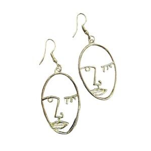 Abstract Gold Tone Winky Face Artsy Earrings